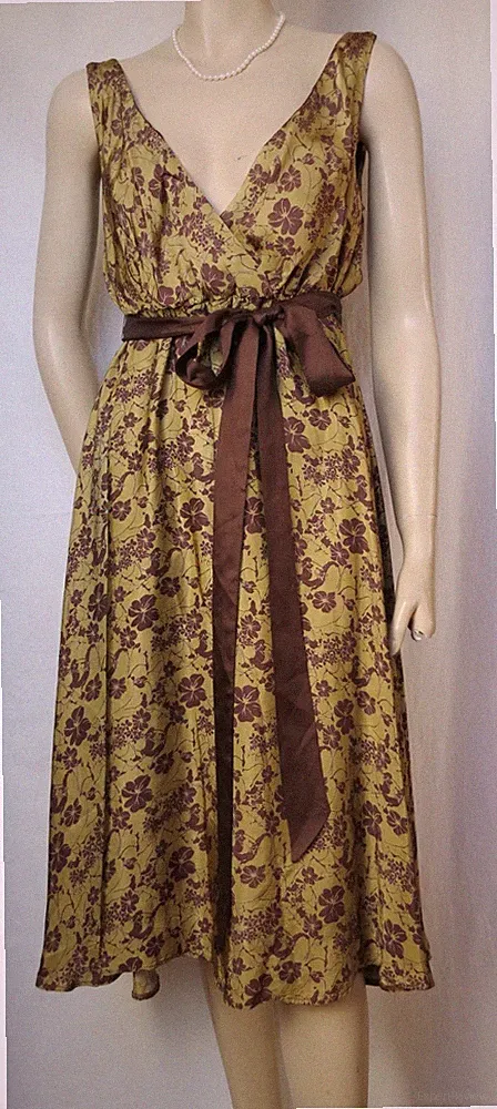 Laura Ashley Kleid 38 braun gold Hochzeit Blumen festlich Cocktailkleid