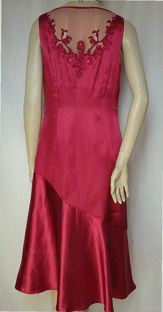 Laura Ashley Kleid 38 Hochzeit fuchsia rot Abendkleid Satin Spitze Cocktail Fest
