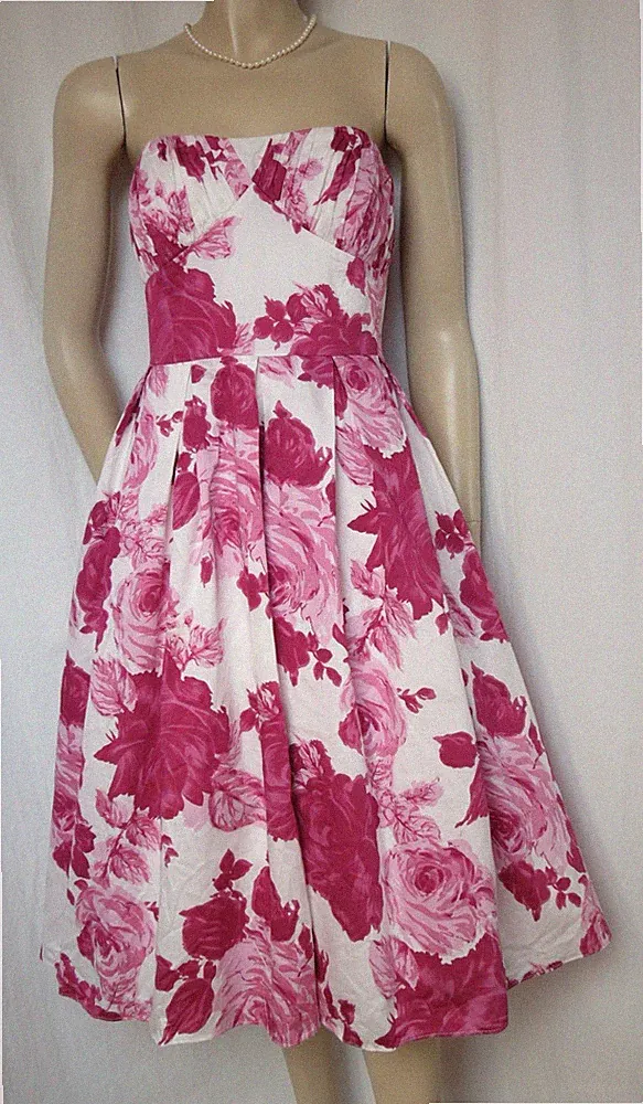 Laura Ashley Kleid 40 Hochzeit weiß lila rosa Rosen Sommer geblümt festlich