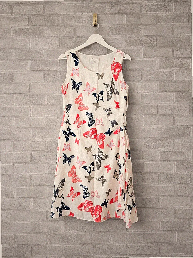 Laura Ashley Midikleid Seidenmischung Schmetterlingsmuster UK 20 weiß Hochzeitsgast