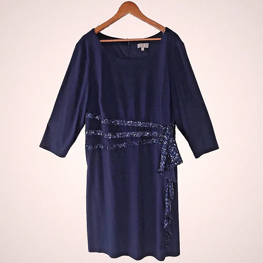 Laura Plus Size 20 Navy Blue Sequin Formal Dress Evening Wedding Guest Cocktail