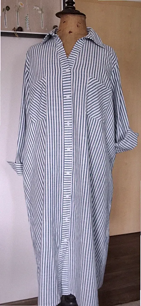 Laura Torelli Hemdkleid 100% Baumwolle, Blau/ Weiß Gestreift, WB 40, A-Linie NEU