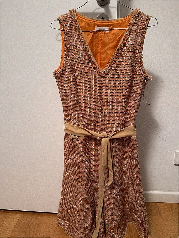 Laurel By Escada Designer Bouclé Kleid Orange Etui Feminin 34 36 S