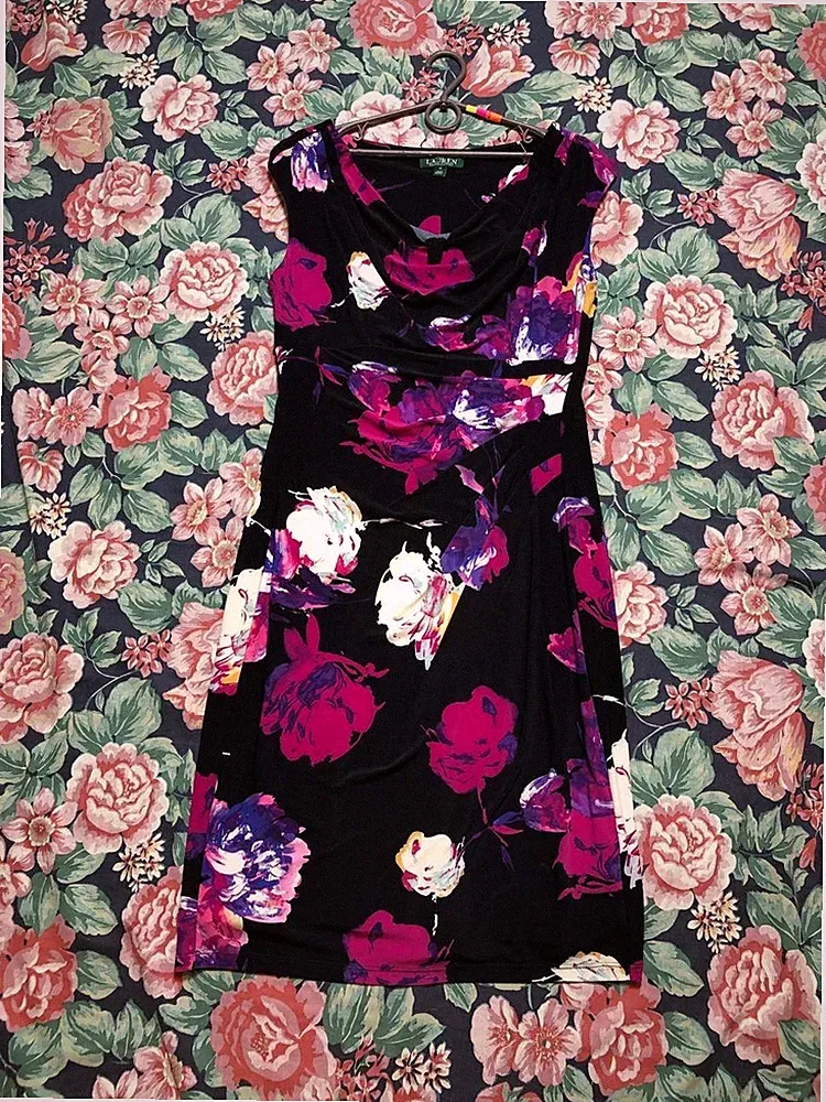 Lauren Ralph Lauren Damen Blumen Flügelärmel Etuikleid Schwarz Größe 12...