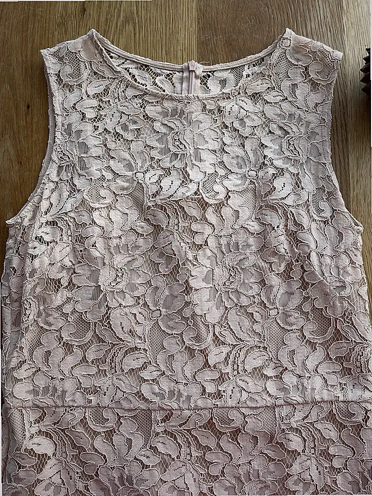 LAUREN Ralph Lauren Damen Etuikleid Spitze Blumen rosa Gr. 10 knielang