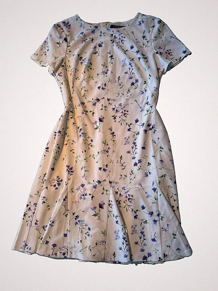 Lauren Ralph Lauren Etui Kleid US10 Romantisch Creme mit Blauen Blüten