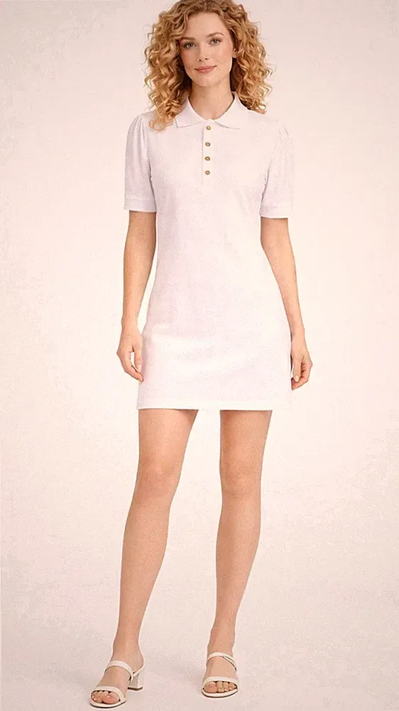 Lauren Ralph Lauren Etuikleid Kurze Kleid Polokleid Jersey Kleid Weiß G.34 Top