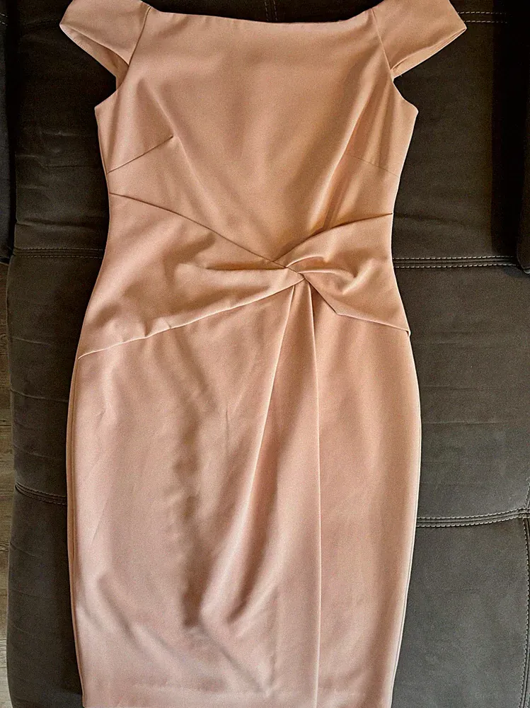 LAUREN Ralph Lauren Etuikleid rosa/apricot Carmen-Ausschnitt Raffung