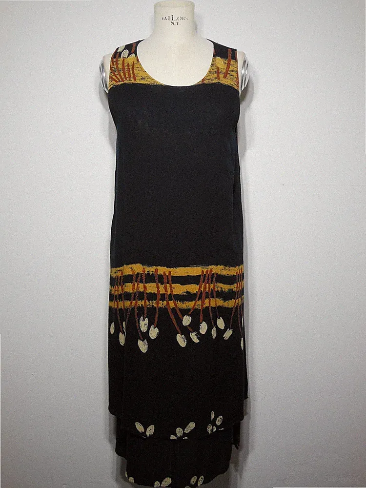 LAUREN VIDAL Kleid Etuikleid Maxikleid Print Muster Schwarz Rot Gelb Beige Gr M