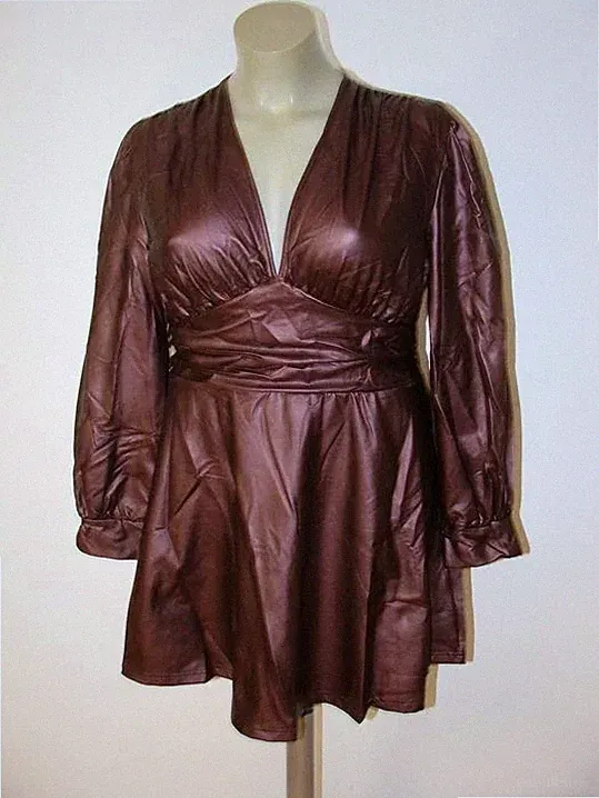 Leder Imitat Kleid schimmernd Weinrot V Ausschnitt 2XL / 46 - 48 Stretch Stoff