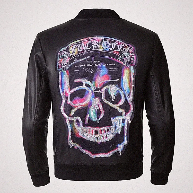 LEDERJACKE STRASS BIKER SKULL PHILIP PLEIN JACKET PHILIPP LEATHER MOTORBIKE