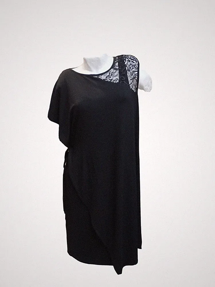 Leichtes Damen Kleid Viskose Fallärmel Schwarz Spitze Gio d'Amare GE2361-SALE