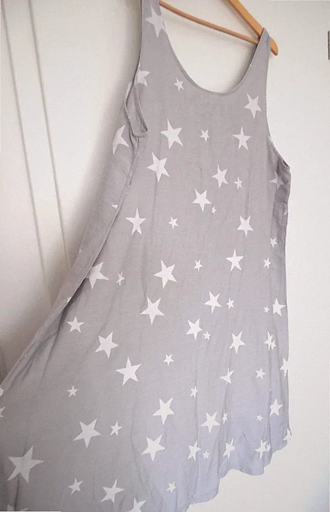 Leichtes legeres Sommerkleid Kleid hellgrau weiße Sterne Oversize 52 54 3XL 4XL
