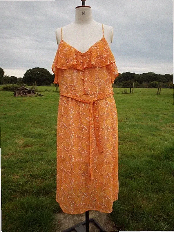 Leichtes orangefarbenes schulterfreies Kleid & Gürtel gefüttert F&F Übergröße 22 neu mit Etikett UVP 25 £