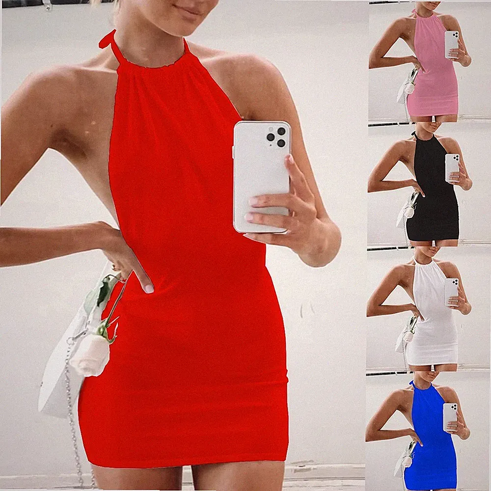 Leichtes Sommerkleid für Damen Rückenfrei Straps Style Nylonmischung