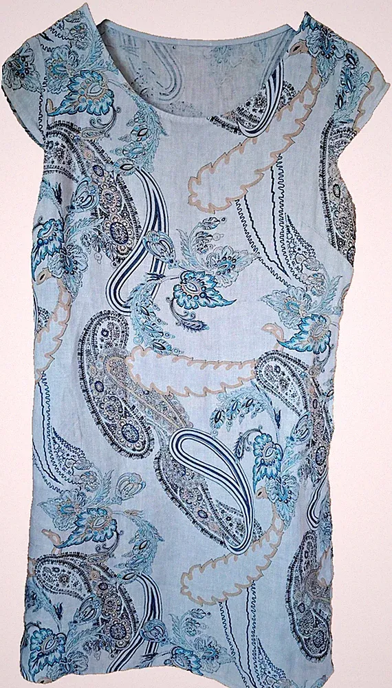 Leinen Kleid Etuikleid Gr 42 L Blau Paisley Sommerkleid Baumwolle Taschen Top