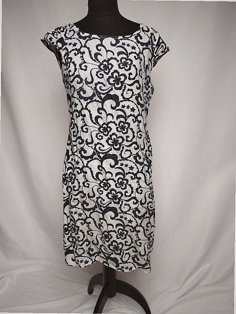 Leinen Mischung Blau Und Blaumarine Sommer Kleid Gr L