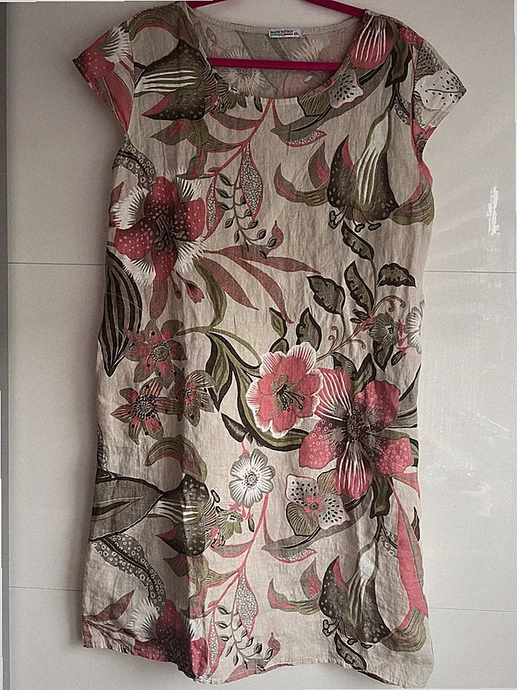 Leinen Sommerkleid mit Taschen Damen flower