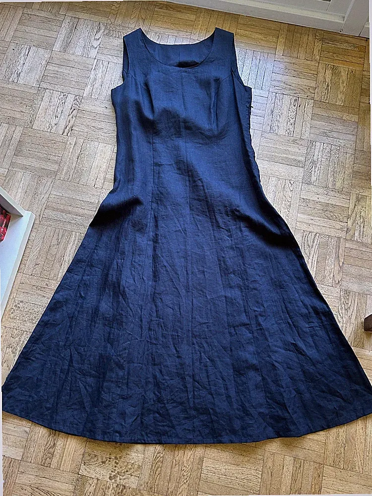 Leinenkleid dunkelblau -handgefertigt in A-Linie
