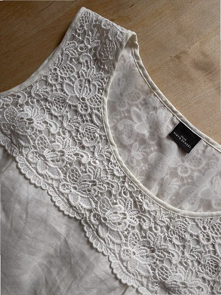 Leinenkleid Etuikleid creme-weiß Spitzenpasse Gr.42 (-44) Sixth Sense C&A