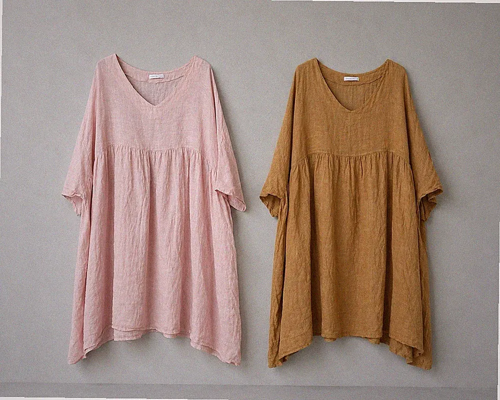 Leinenkleid Leinenbluse Tunika Lagenlook XL XXL XXXL rosa 40-50 Oversize