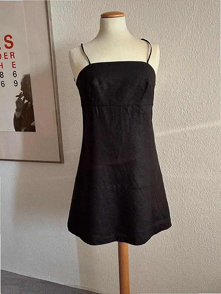 Leinenkleid Schwarz A-Linie