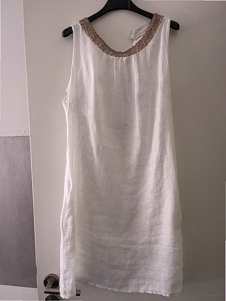 Leinenkleid Weiß Gr. 38 Sommerkleid mit Pailletten –Made in Italy, Neuwertig