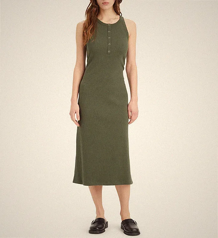 Levi's Damen Strickkleid Grün Ärmellos Midi Stretch Tank Kleid Gr. S A8651004