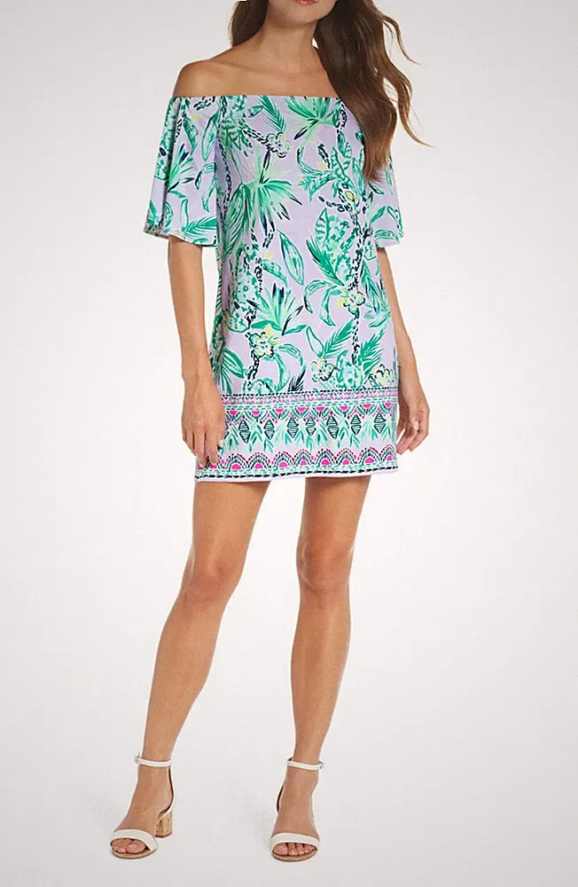 Lilly Pulitzer Fawsett Schulterfrei Shift Kleid Hell Lila Verbena Neu