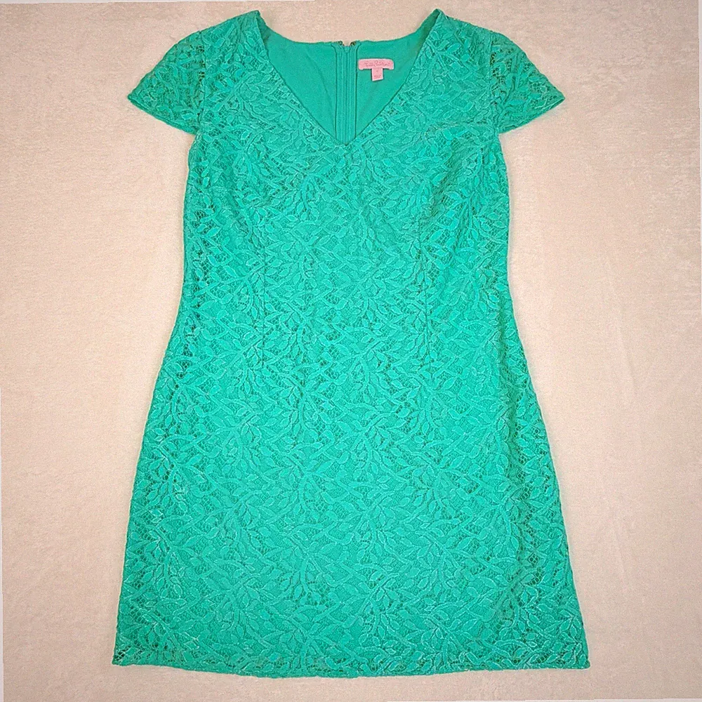 Lilly Pulitzer Kleid L Türkis Blumen Spitze Etuikleid Seafoam Erica