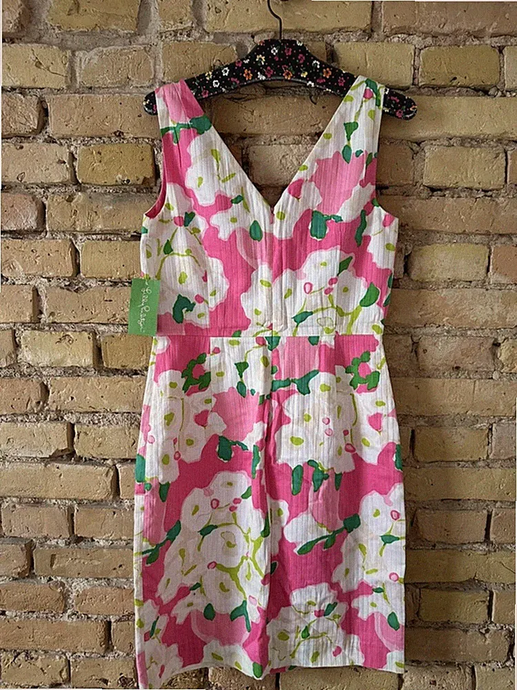 Lilly Pulitzer Pink Hotty It Can Be Arranged Blossom Sommerkleid Größe 10 Neu