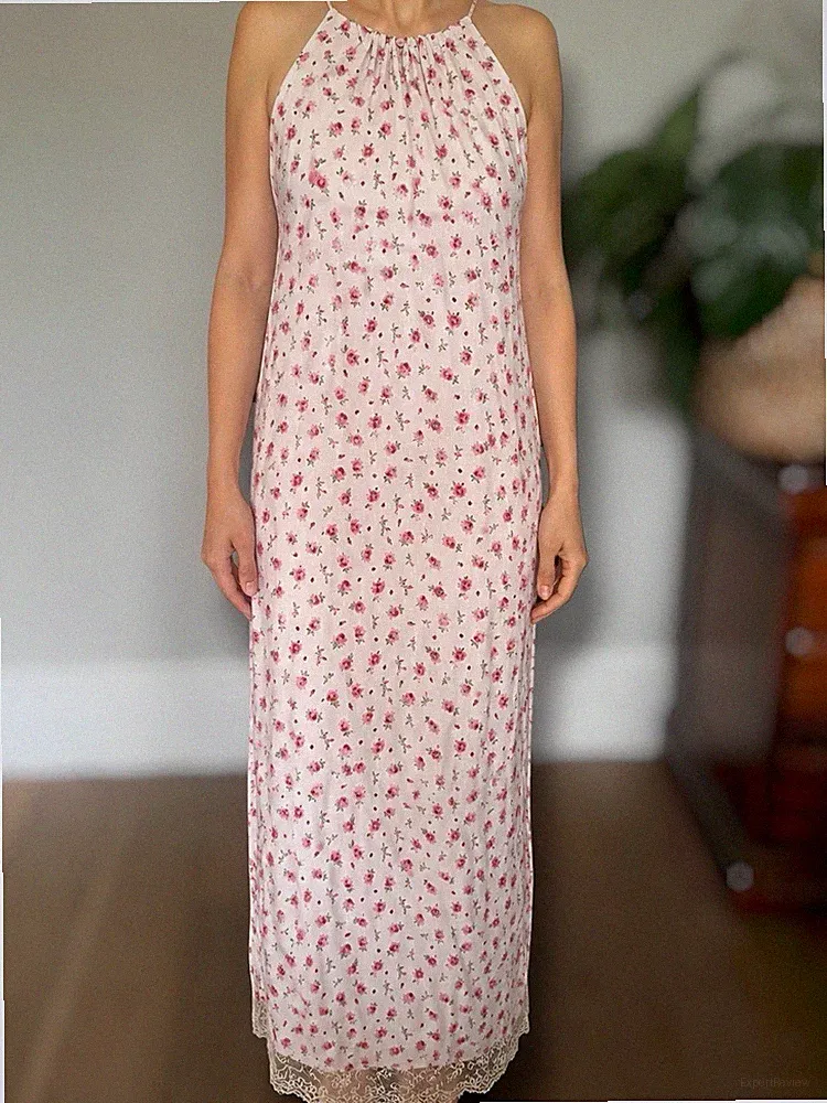 Lily And Lionel For Anthropologie Maxikleid UK 8 Rosa Blumen Neckholder Boho