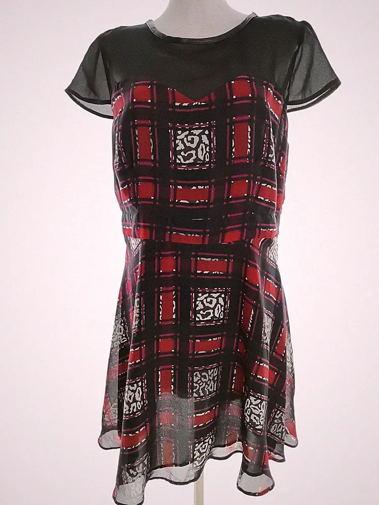 LIMITED EDITION Damen A-Linien-Kleid Gr. 42 Schwarz Kurzer Ärmel Kariert