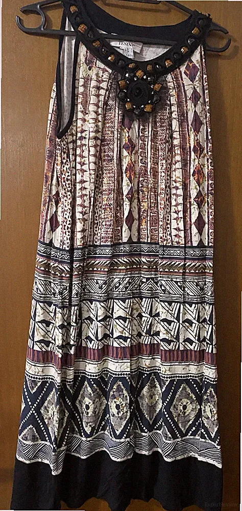 Linea Tesini A-Linien-Kleid Ethno Applikation mehrfarbig Damen Gr. 38 ärmellos