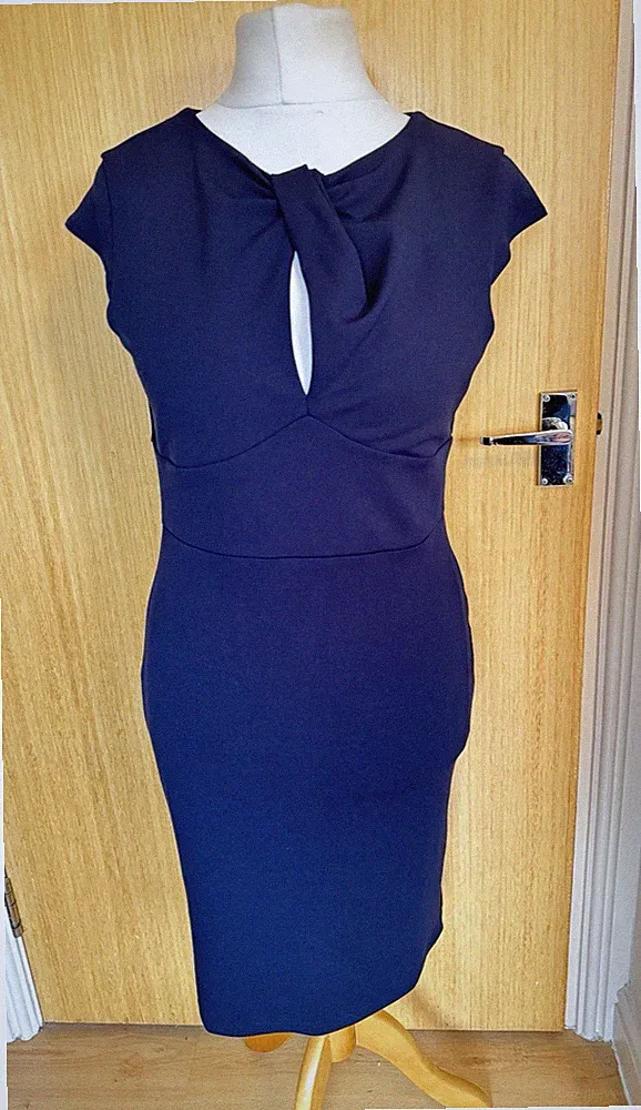 Lipsy Damen Kleid 14 Marine Anlass Knoten Sommer Arbeit Rennen Hochzeit Gast