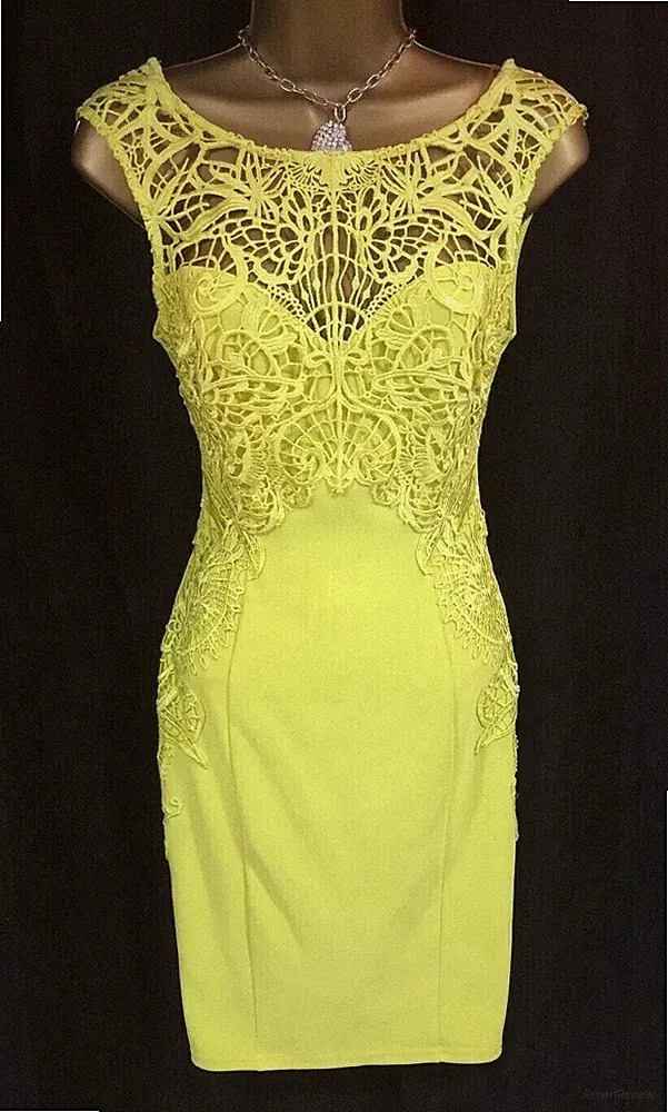 Lipsy gelb figurbetontes Kleid 8 UK Spitzendetail Party Abend Anlass Hochzeit Gast