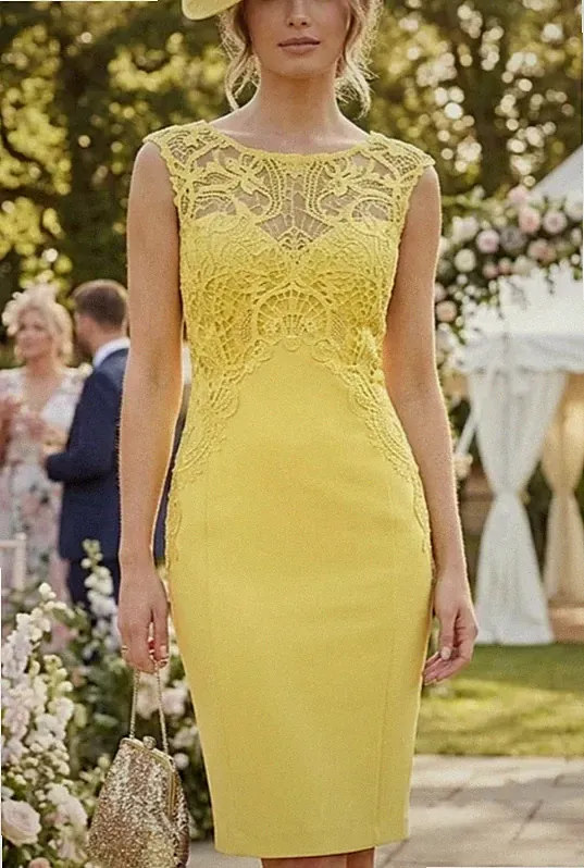 Lipsy gelb figurbetontes Kleid 8 UK Spitzendetail Party Abend Anlass Hochzeit Gast