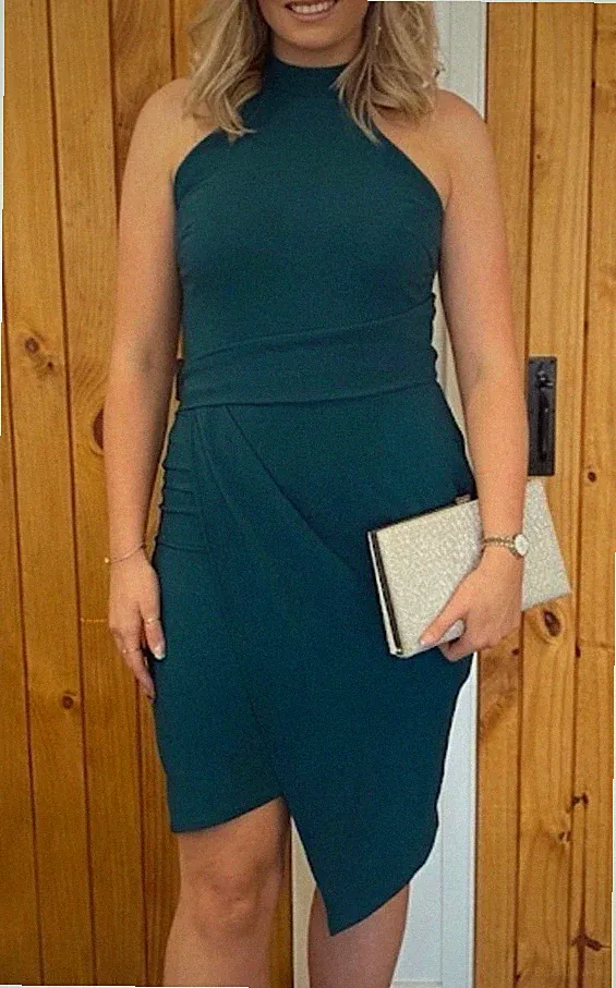 Lipsy grün Bodycon Kleid 16 Party Abend Anlass Hochzeit Gast Neckholder neu mit Etikett £58