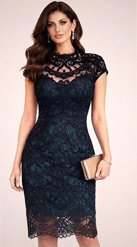 Lipsy grün schwarz Spitze Bodycon Kleid 10 Party Anlass Hochzeit Gast Abend