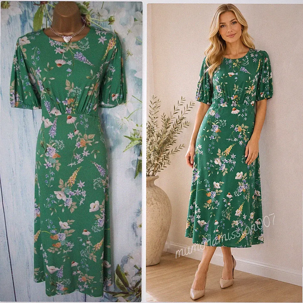 Lipsy London grün Blumen Midikleid UK 18 Stretch Jersey Smart Freizeit Sommer