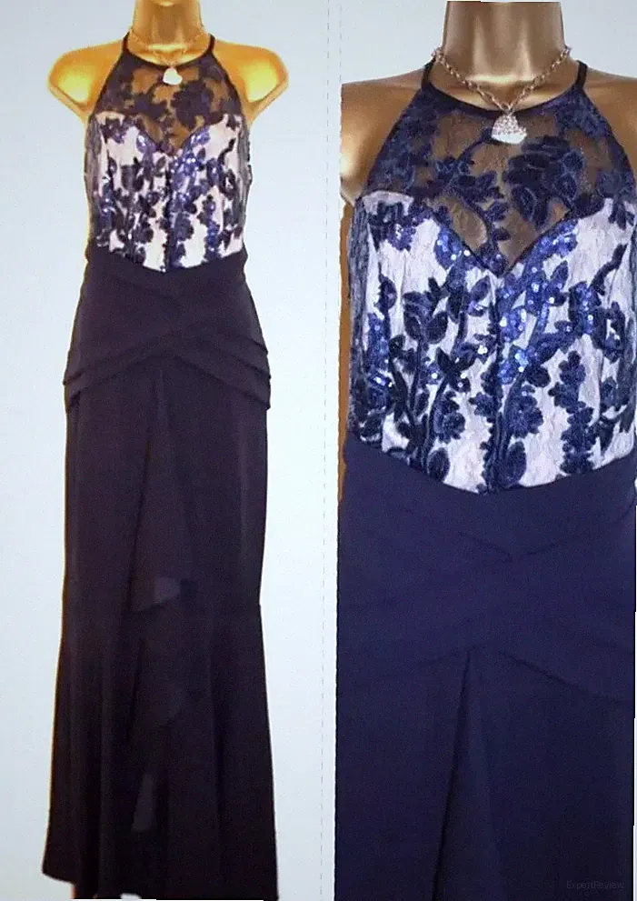 Lipsy Marineblau Maxikleid 16 Anlässe Hochzeit Gast Abend Party Neckholder Pailletten