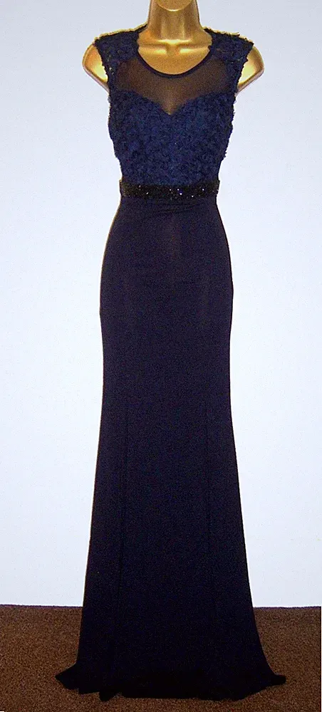 Lipsy Maxikleid 14 marineblau Spitze Seitenschlitz Hochzeit Gast Abschlussball Ball Rennen Anlass