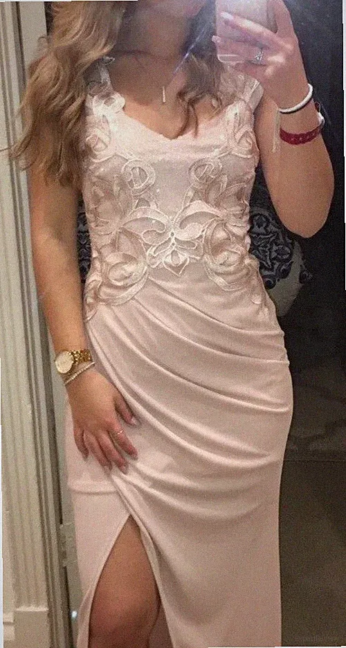 Lipsy Maxikleid rosa nude 12 Abend Hochzeit Gast Anlass Party Seitenschlitz