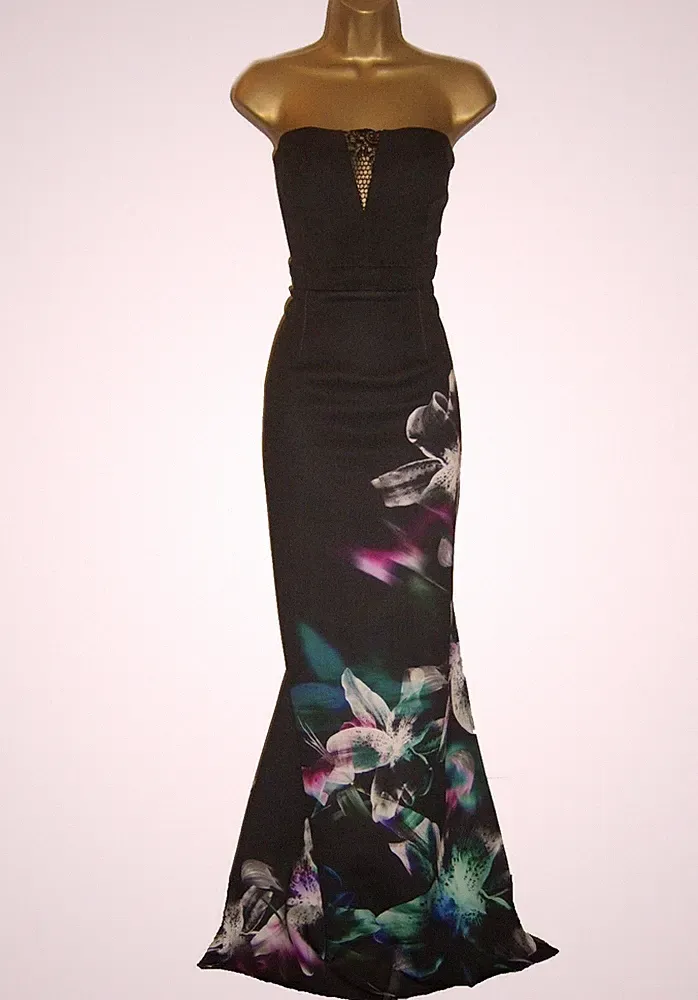 Lipsy schwarz Blumen Maxikleid Größe 14 Party Abend Anlass Hochzeit Gast Abschlussball