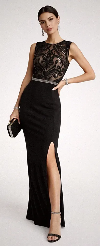 Lipsy schwarz Maxikleid Größe 12 Party Abend Anlass Hochzeit Gast Abschlussball Schlitz