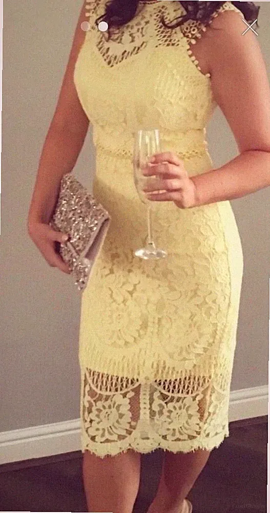 Lipsy VIP gelbes Spitzen-Midikleid 14 UK Party Anlass Hochzeit Gast bestickt