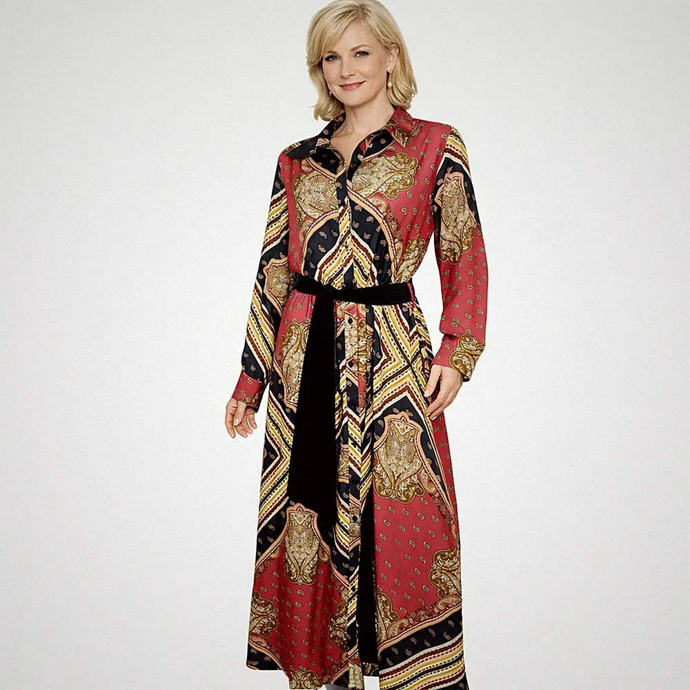 LISA KOTT Damen Kleid Curvy Style lang Farbe gemustert 9A3104 Made in Italy