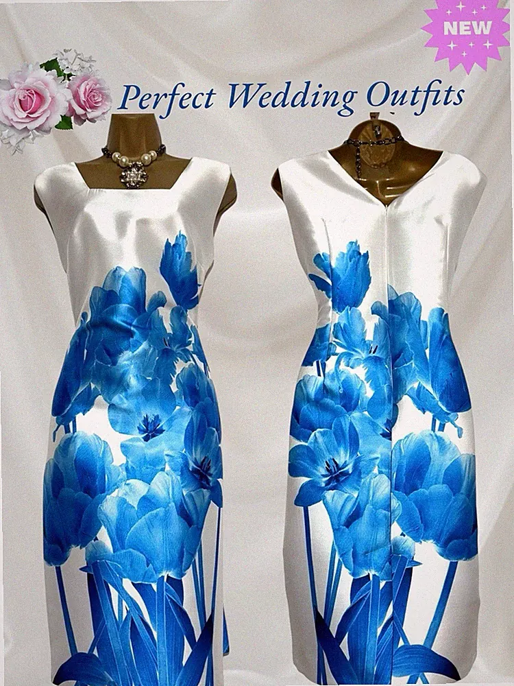 Lizabella Größe 12 neu mit Etikett weiß blau Blumen Etuikleid Hochzeit Gast Rennen