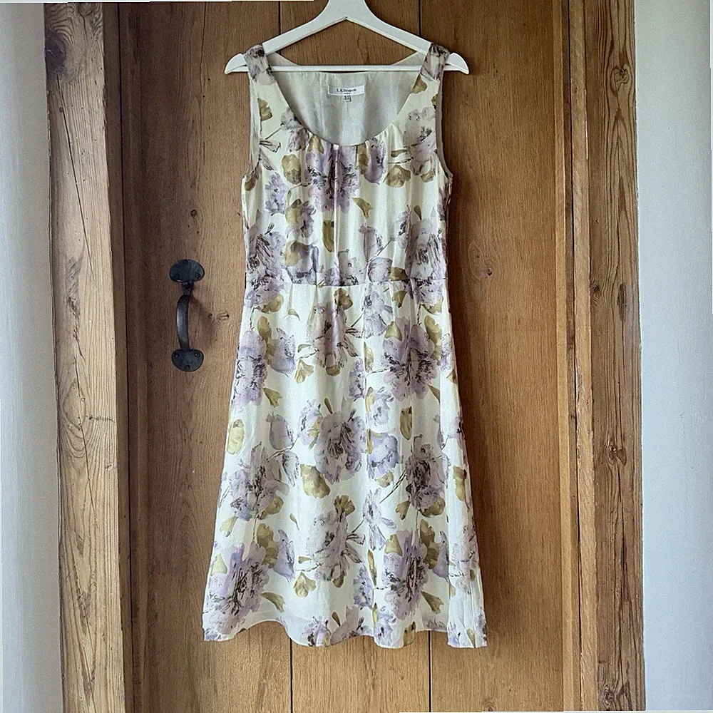 LK BENNETT 100% Seide Kleid UK 12 Elfenbein Lila Blumen Sommer Hochzeit Gast
