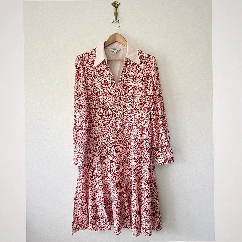 LK Bennett Flo Kleid 100% Seide UK 18 rosa Blumen Statement Kragen Hochzeit Gast